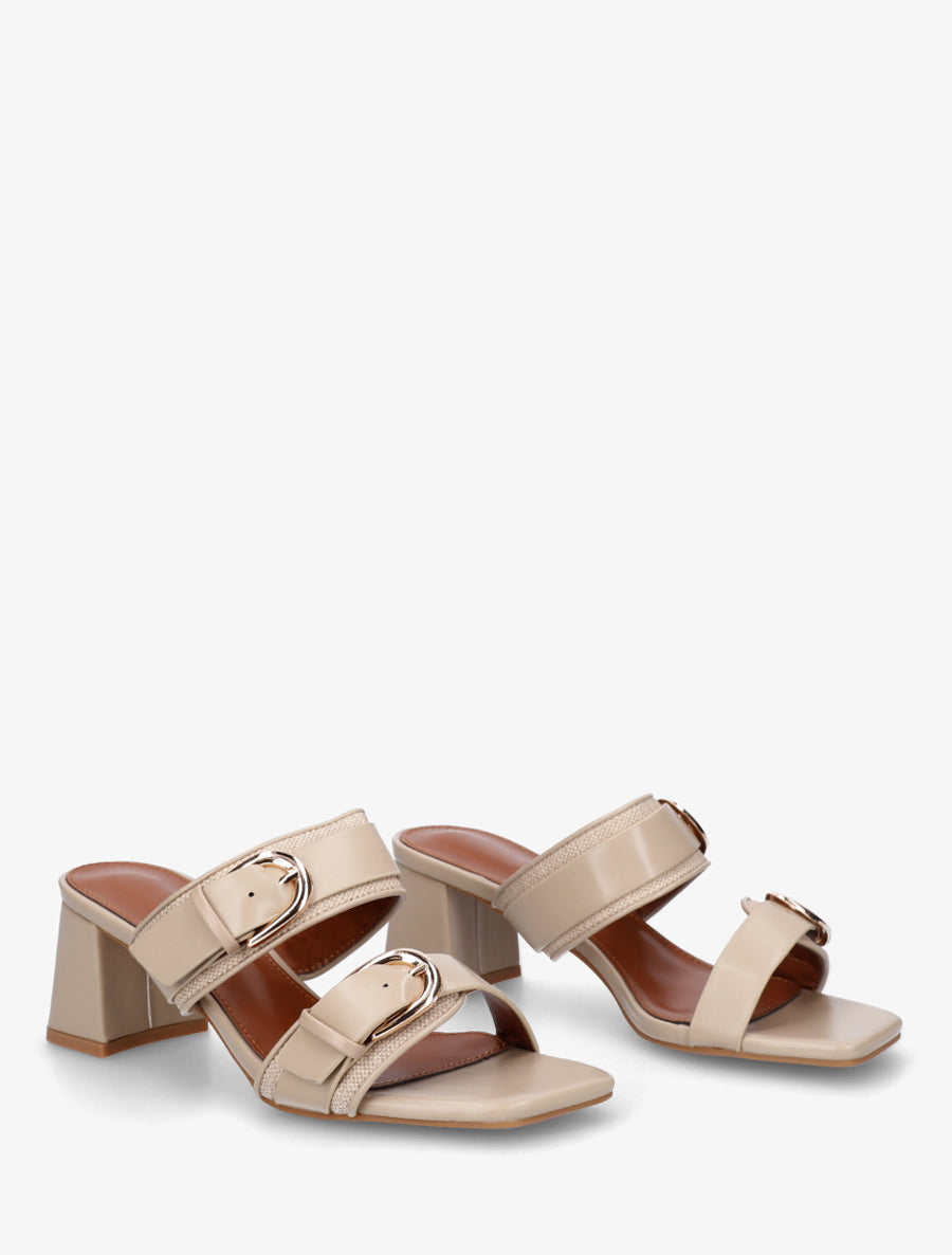 Mules en simili à double boucles - Beige - 4