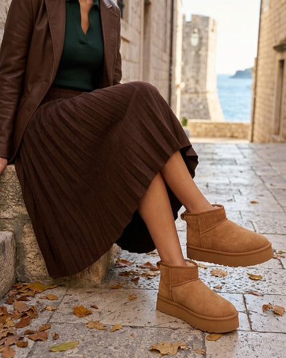 Bottines fourrées en suédine - Camel