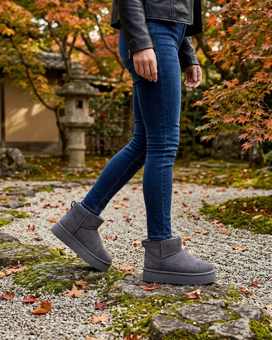 Bottines fourrées en suédine - Gris foncé