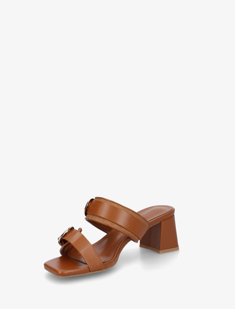 Mules en simili à double boucles - Camel - 3