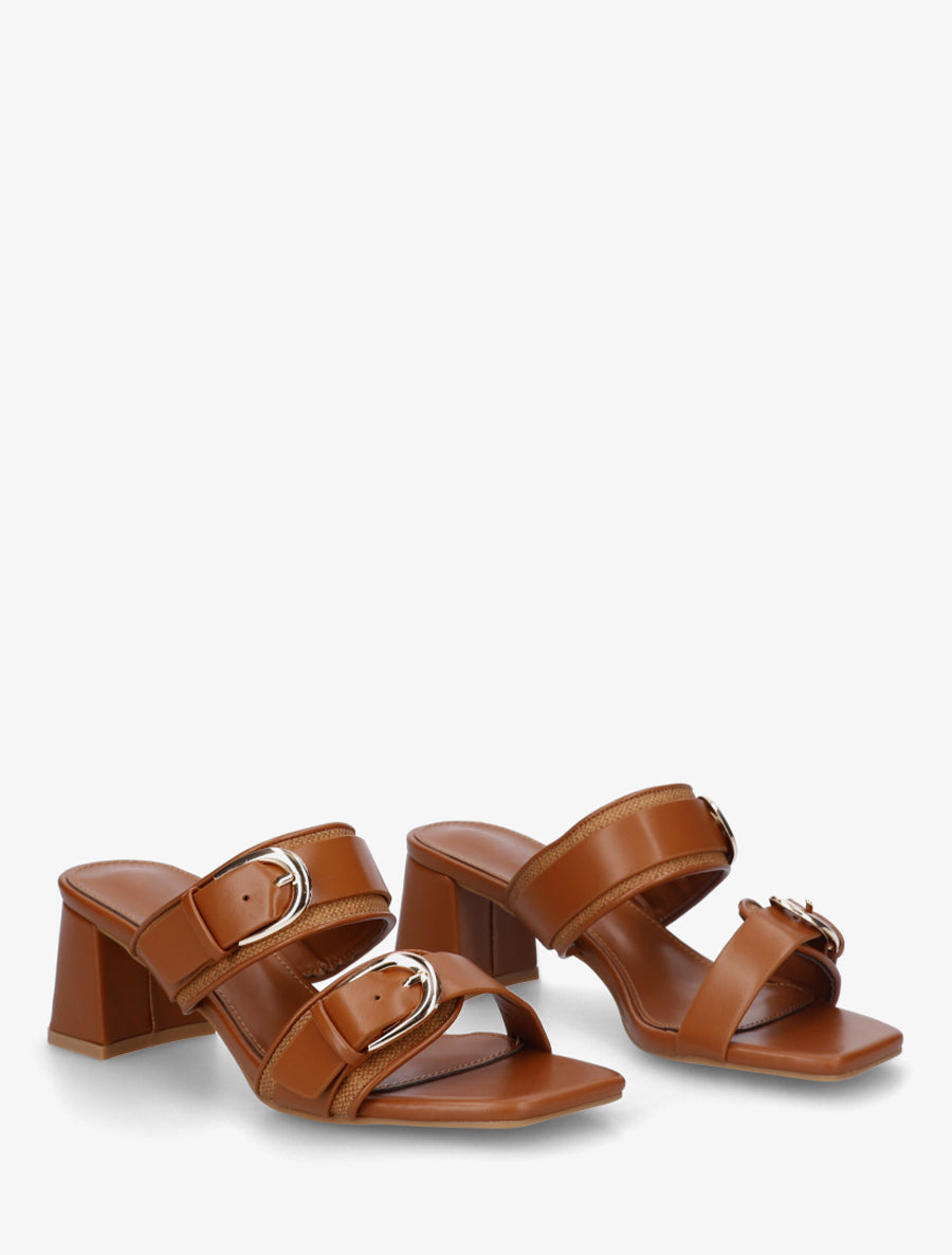 Mules en simili à double boucles - Camel - 4