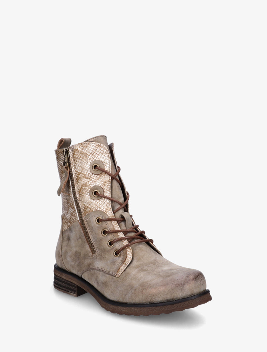 Bottines lacées à cheville effet python irisé - Taupe - 2