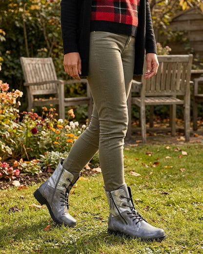 Bottines lacées à cheville effet python irisé - Gris