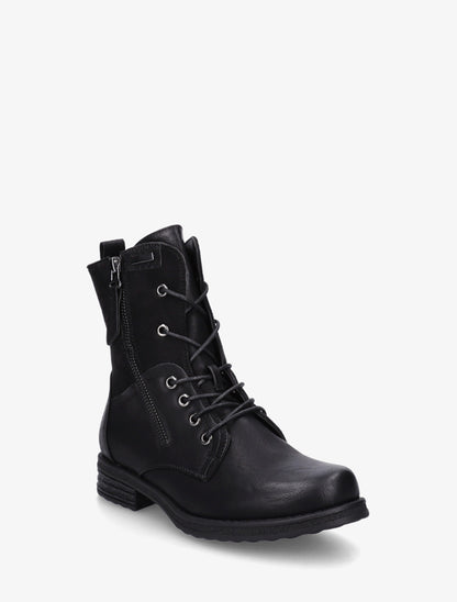 Bottines lacées à zip et empiècement python - Noir - 2