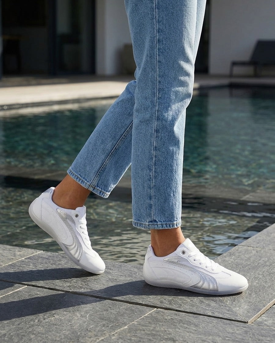Sneakers à empiècement effet nubuck et mesh - Blanc