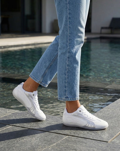 Sneakers à empiècement effet nubuck et mesh - Blanc