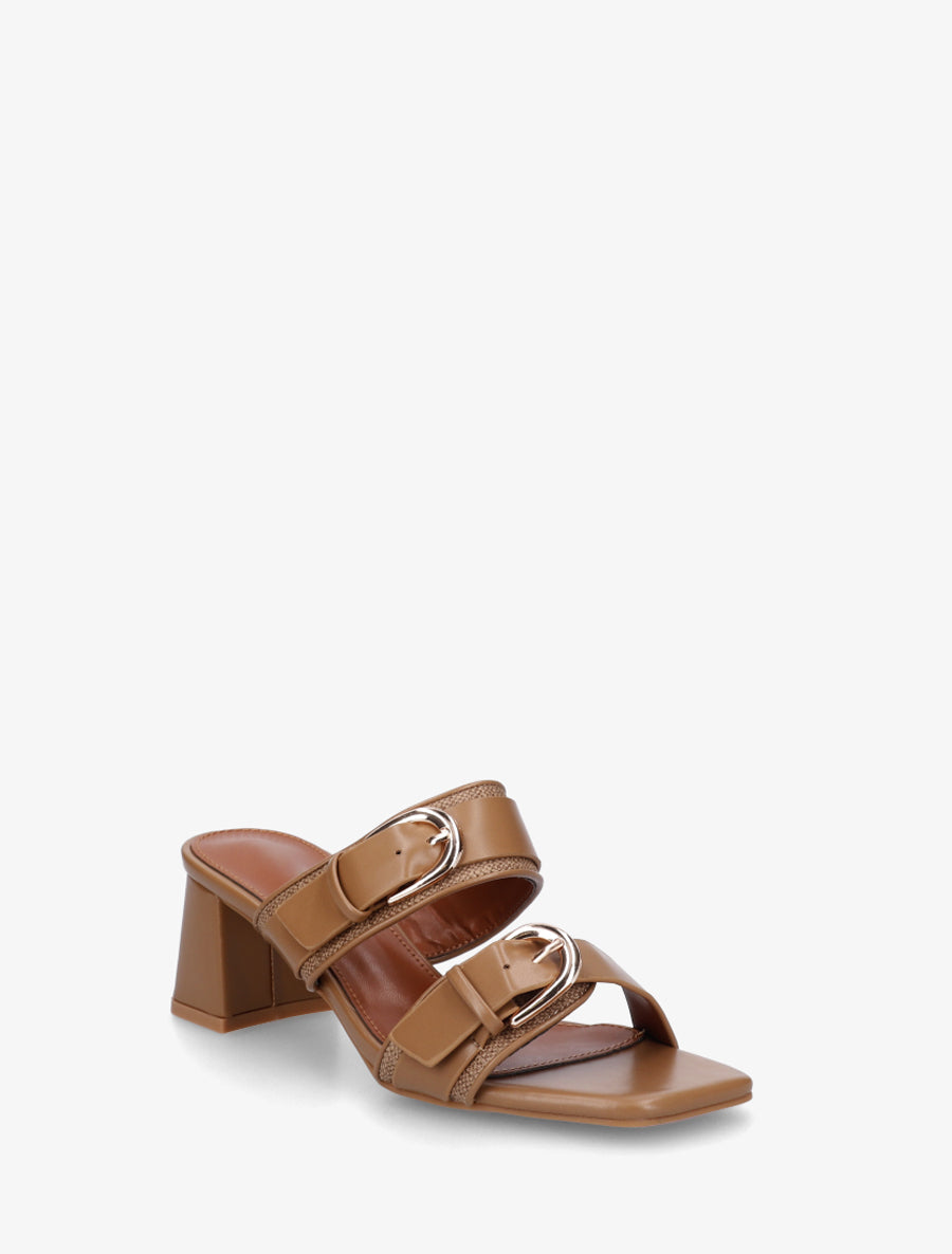 Mules en simili à double boucles - Taupe - 2
