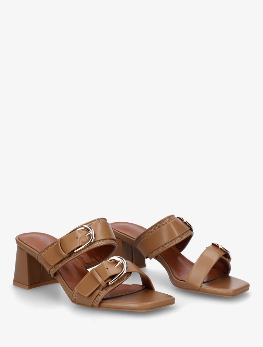 Mules en simili à double boucles - Taupe - 4