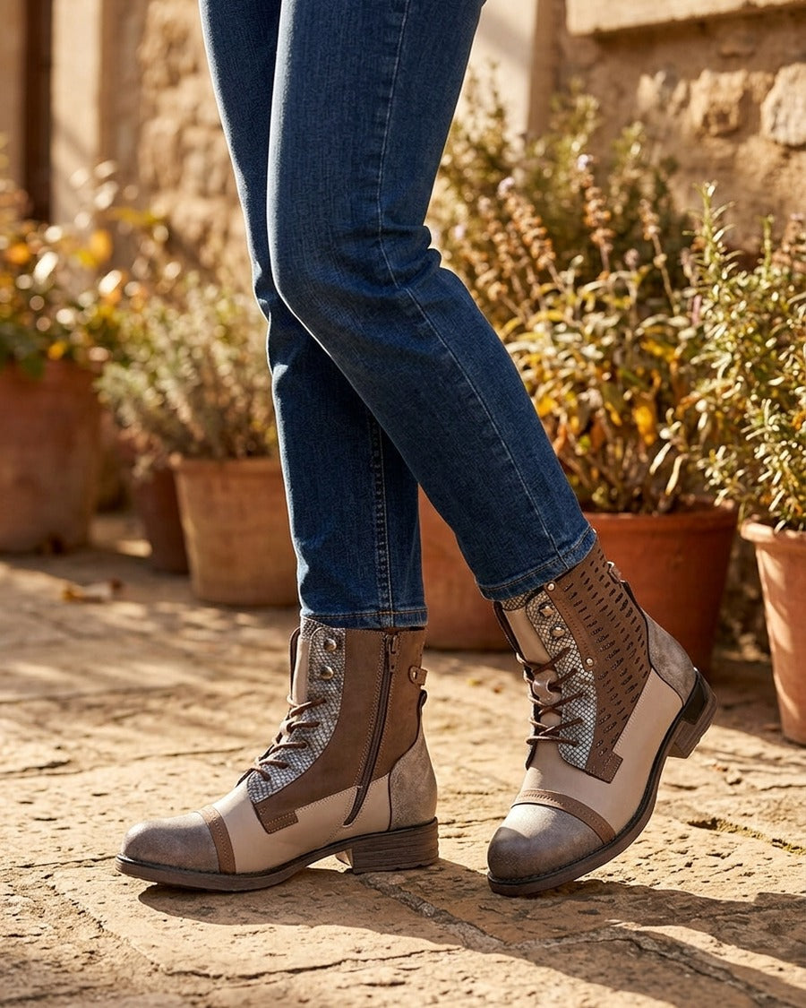 Bottines lacées irisées à perforations - Taupe