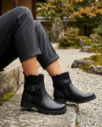 Bottines à sangle décorative et empiècement python - Noir