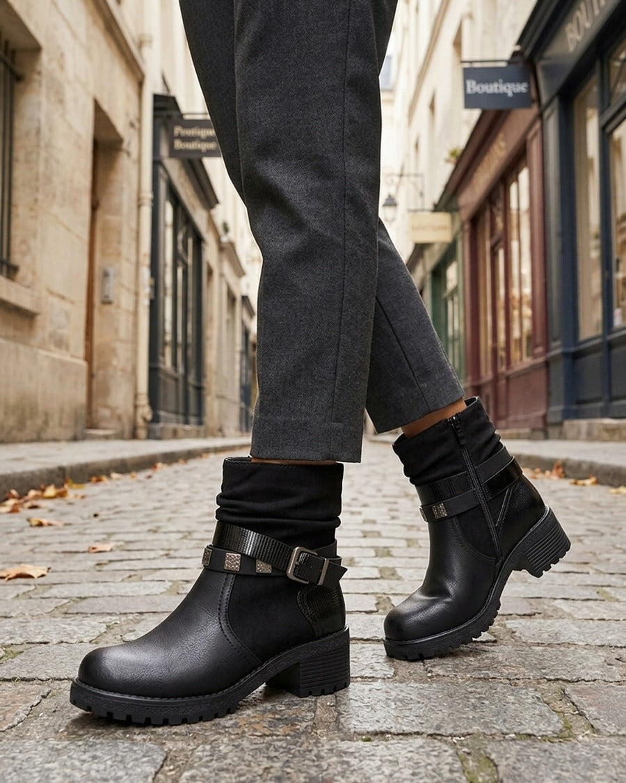 Boots plissées à boucle - Noir