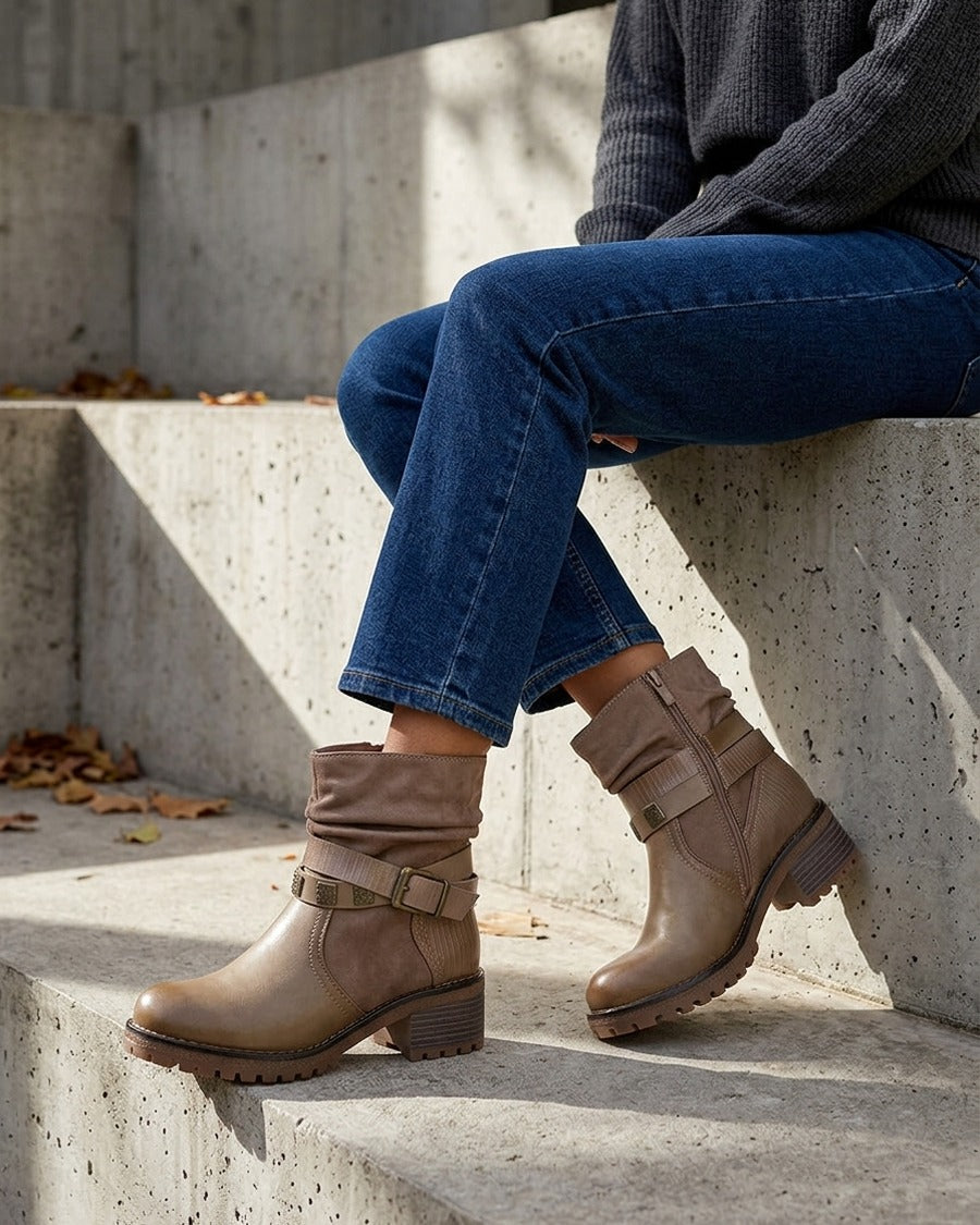 Boots plissées à boucle - Taupe