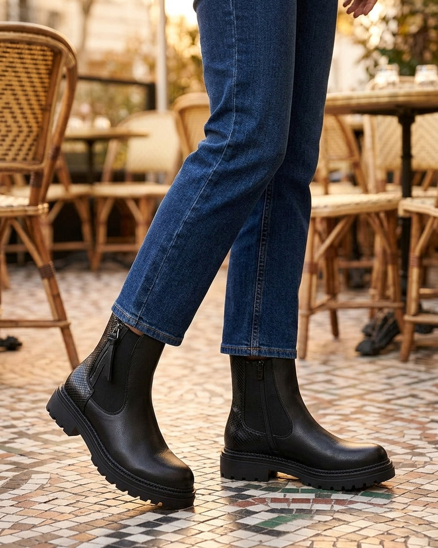 Bottines élastiquées à zip décoratif - Noir