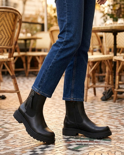 Bottines élastiquées à zip décoratif - Noir