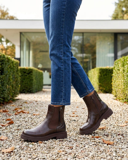 Bottines élastiquées à zip décoratif - Marron