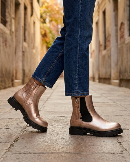 Bottines élastiquées à zip décoratif - Rose gold