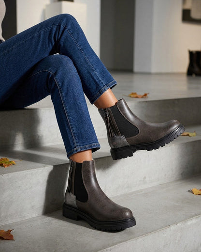 Bottines élastiquées à zip décoratif - Gris foncé