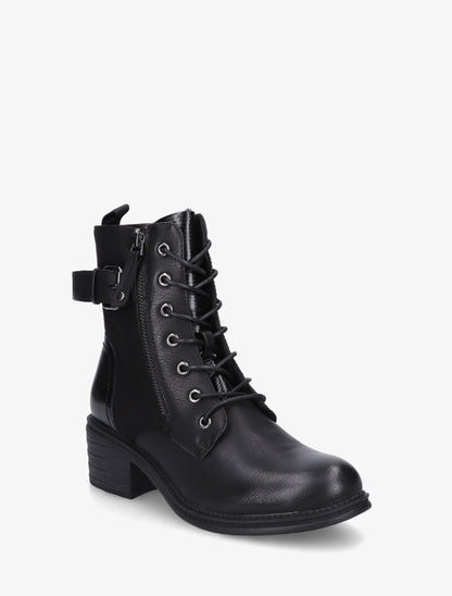 Bottines lacées à boucle et contrefort python - Noir - 2