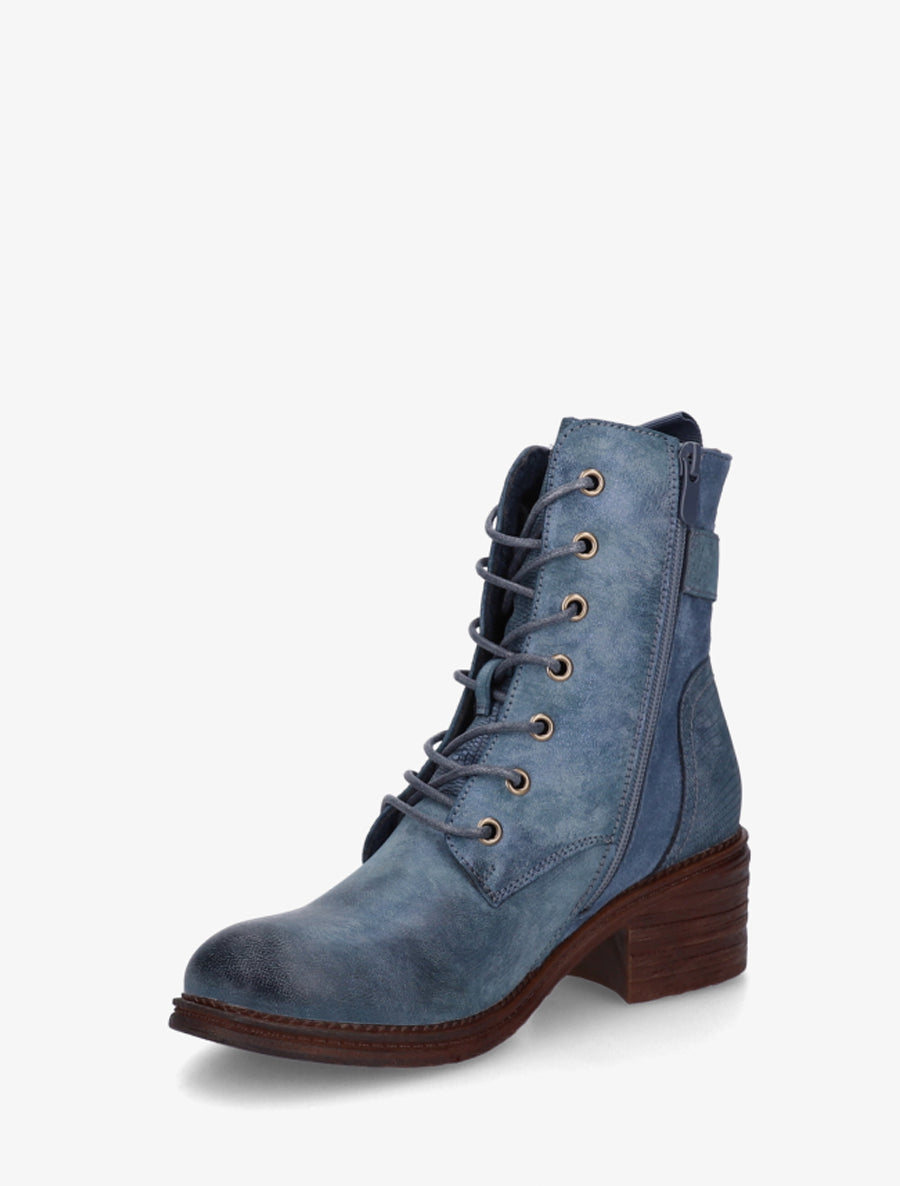 Bottines lacées à boucle et contrefort python - Bleu - 3