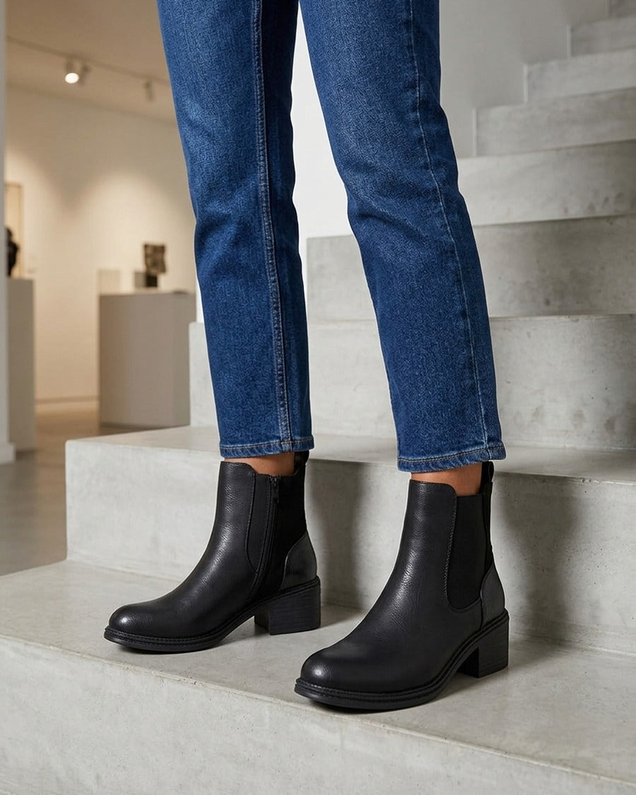 Bottines bimatière à contrefort effet python - Noir