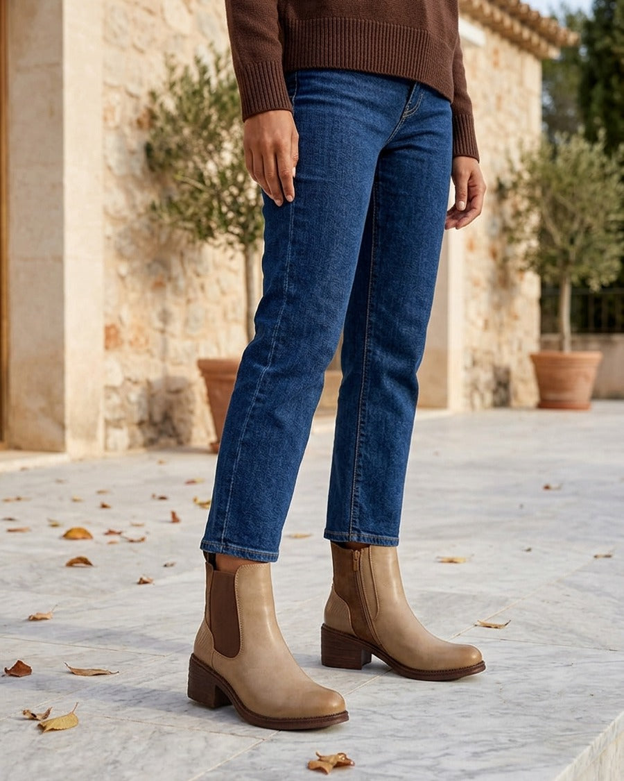 Bottines bimatière à contrefort effet python - Taupe