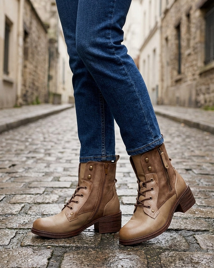 Bottines lacées à zip décoratif - Taupe