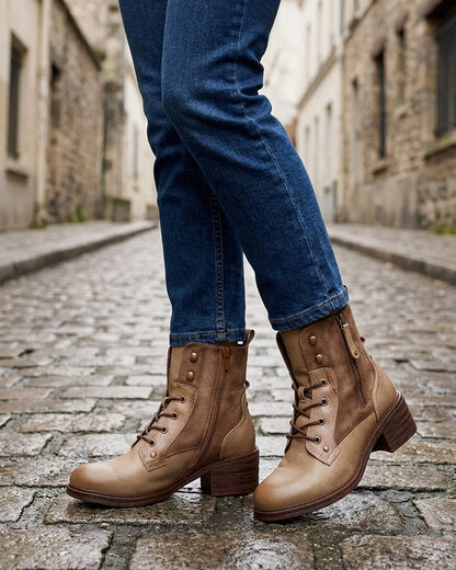 Bottines lacées à zip décoratif - Taupe