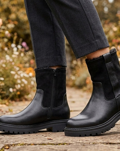 Bottines fourrées en simili et suédine - Noir