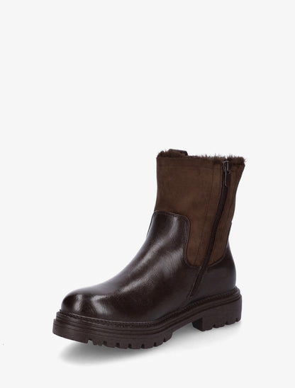 Bottines fourrées en simili et suédine - Marron - 3