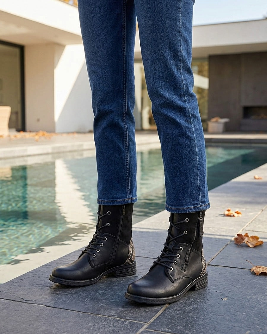 Bottines bimatière à lacets - Noir
