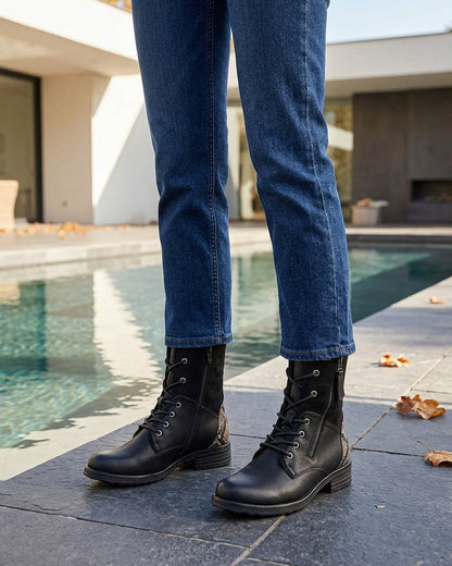 Bottines bimatière à lacets - Noir