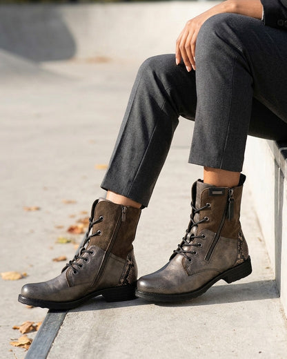 Bottines bimatière à lacets - Kaki foncé