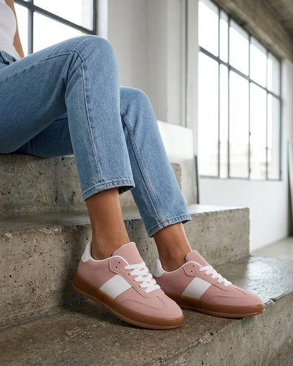 Sneakers unies à semelle caoutchouc - Rose