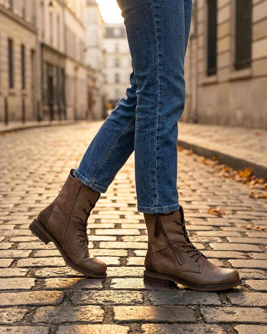 Bottines bimatière à lacets - Taupe