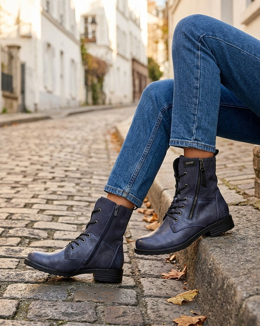 Bottines bimatière à lacets - Bleu