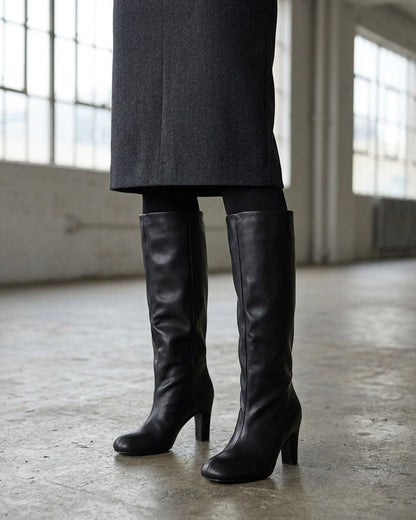 Bottes en simili à bouts ronds - Noir