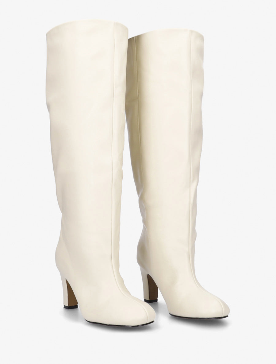 Bottes en simili à bouts ronds - Beige - 4