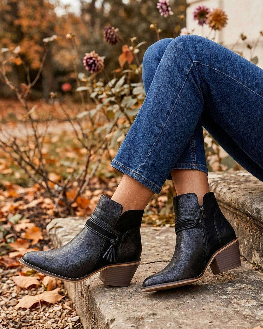 Bottines irisées à liens décoratifs - Noir