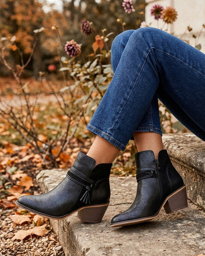 Bottines irisées à liens décoratifs - Noir