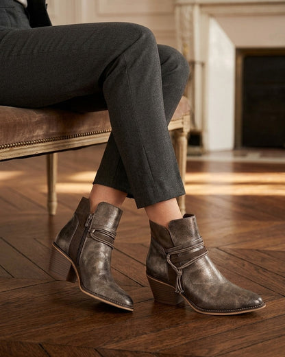 Bottines irisées à liens décoratifs - Taupe foncé