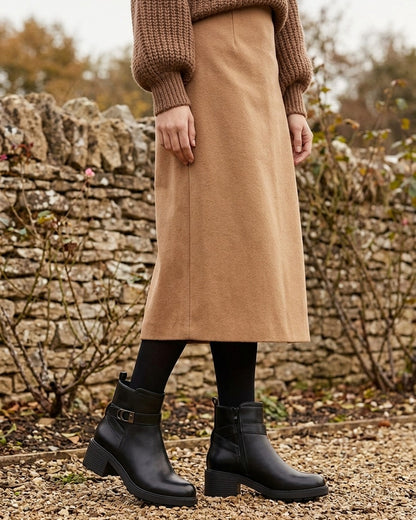 Bottines en simili à boucle métal et semelle crantée - Noir