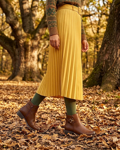 Bottines en simili à boucle métal fantaisie - Camel