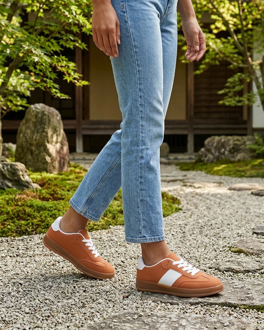 Sneakers unies à semelle caoutchouc - Orange