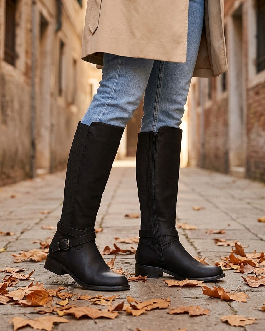 Bottes élastiquées à sangle et boucle - Noir