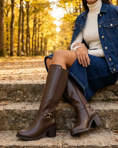 Bottes élastiquées à boucle métal - Marron