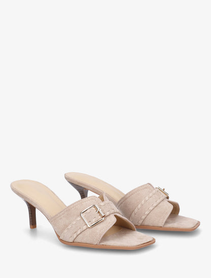 Mules en suédine à boucle - Beige - 4
