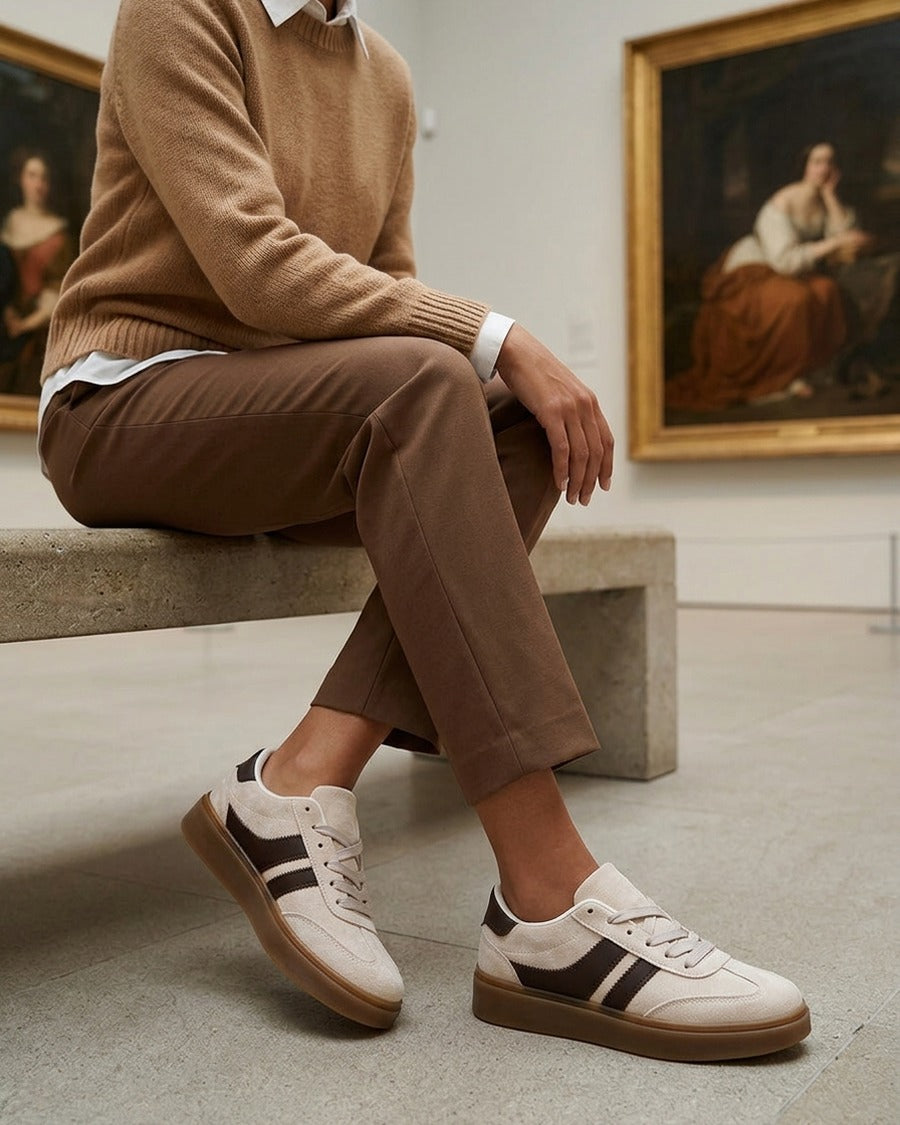 Sneakers en suédine à bandes contrastantes - Beige