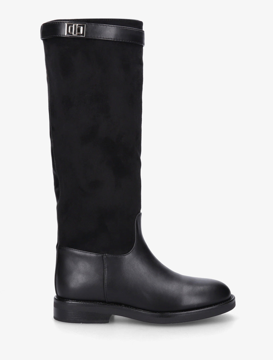 Bottes en suédine et simili - Noir - 1
