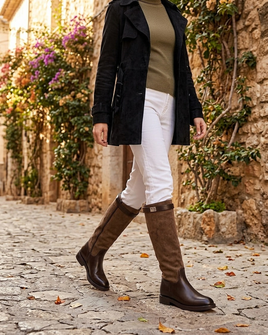 Bottes en suédine et simili - Marron