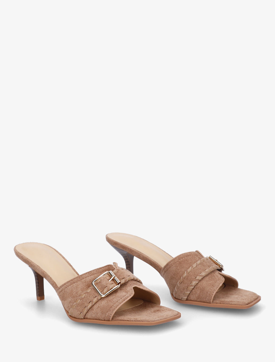 Mules en suédine à boucle - Taupe - 4